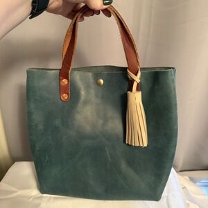 KMM & Co. MINI TOTE BAG ATLANTIC BLUE LEATHER CROSSBODY SHOULDER BAG TASSEL EUC